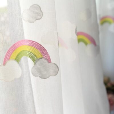 Children’s Rainbow Gauze Curtains With Pastoral Embroidery