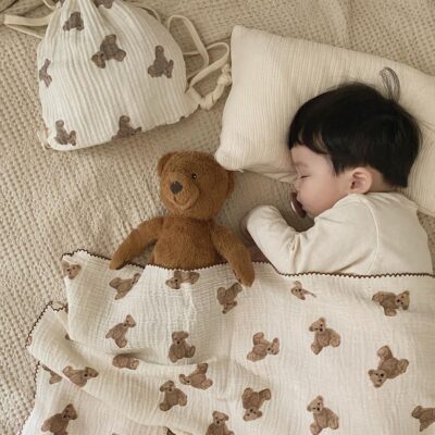 Children’s Full-print Bear Double-layer Gauze Blanket And Quilt